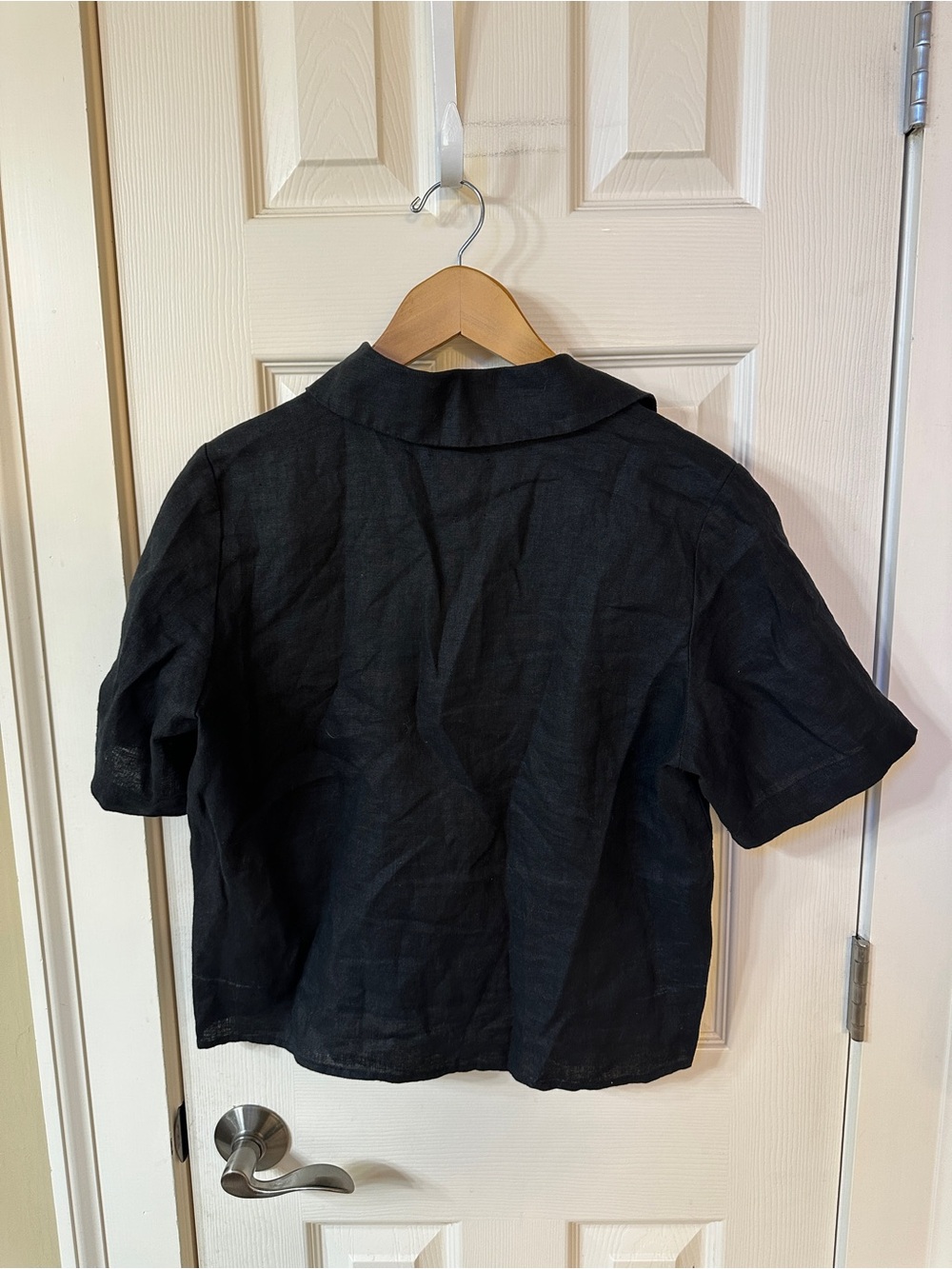 Quince 100% European Linen Short Sleeve Pullover Top Small Black Minimal Classy - Picture 4 of 4
